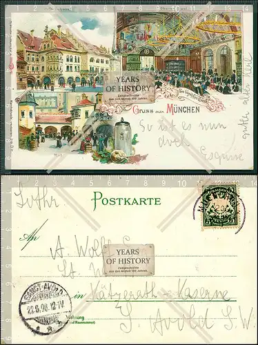 Orig. AK München Hofbräuhaus 1898 gelaufen Innen und Straßenansicht