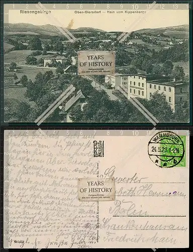 Orig. AK Ober-Giersdorf Riesengebirge Hain Kippenberg Hotel zur Kippe 1923 gela