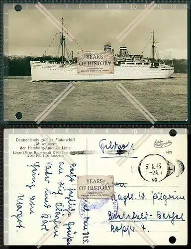 Orig. Foto AK Motorschiff Milwaukee der Hamburg Amerika Linie 1943 gelaufen Fel