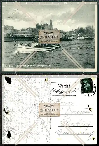 Orig. AK Hamburg Hafen mit St. Pauli Landungsbrücken 1931 gelaufen