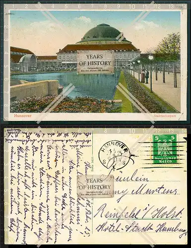Orig. AK Hannover Stadt Hallenpark 1925 gelaufen