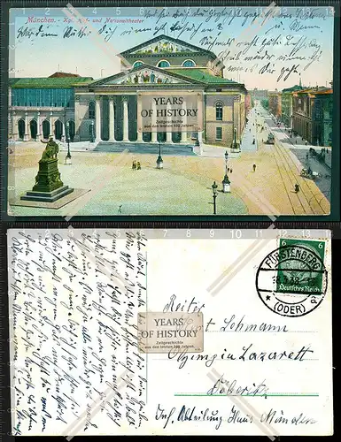 Orig. AK München königliches Hoftheater und Nationaltheater 1938 gelaufen Fü