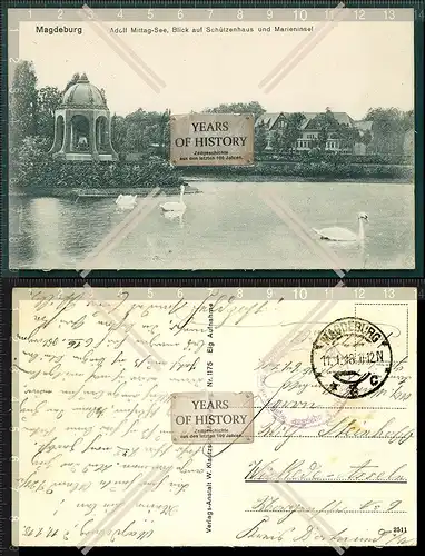 Orig. AK Magdeburg Adolf Mittag See Schützenhaus und Marieninsel 1918 Feldpost