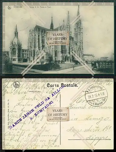 Orig. AK Ostende Belgien Kirche Kathedrale 1915 nach Lemgo Lippe Marine Divisio