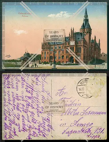 Orig. AK Gelsenkirchen im Ruhrgebiet Rathaus 1916 gelaufen nach Lemgo Lippe