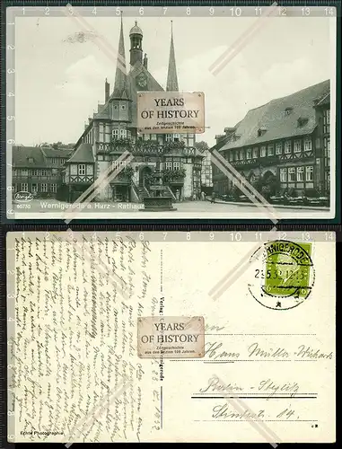 Orig. Foto AK Wernigerode Sachsen-Anhalt Harz Rathaus gelaufen 1932