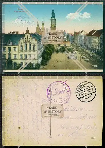 Orig. AK Breslau Schlesien Polen Ring mit Rathaus gelaufen 1917 Feldpost