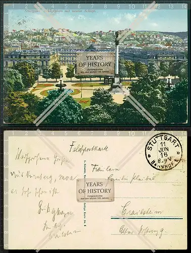 Orig. AK Stuttgart ab Schlossplatz mit neuem Schloss gelaufen 1916 Feldpost