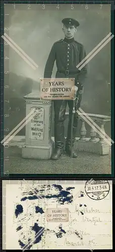Orig. Foto AK 1.WK Feldpost Soldat Säbel Erinnerung an den Weltkrieg 1914-17 g