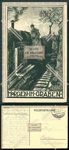 Orig. AK Bleistiftzeichnung Künstlerkarte signiert Hosmann Morgen im Graben Fe