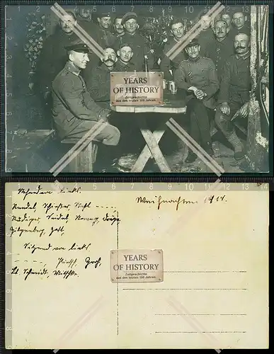 Orig. Foto AK 1. WK Feldpost 1914-18 Im Bunker Waldlager 1914 Soldaten und viel