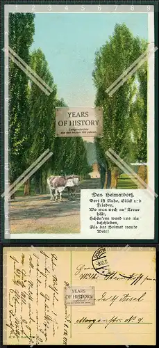 Orig. AK Das Heimatdorf Gedicht Ochsen Fuhrwerk in Allee gel. Dortmund 1919