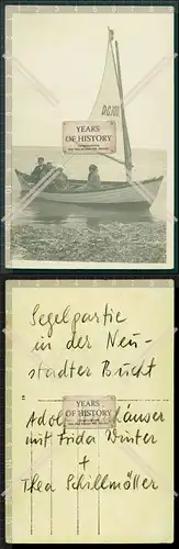 Orig. Foto AK Neustadt Schleswig-Holstein Bucht Segelparty Segelboot 1919