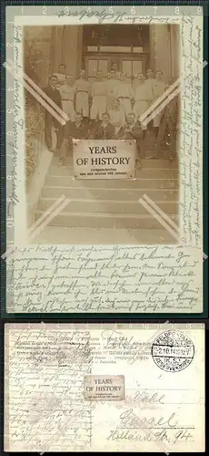 Orig. Foto AK Turngruppe auf Treppe gel. 1914 Feldpost