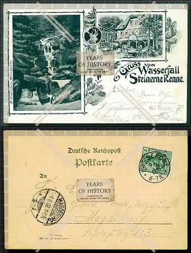 Orig. AK Wernigerode Hasserode Gasthof Biergarten gel. 1902 Wasserfall Steinern