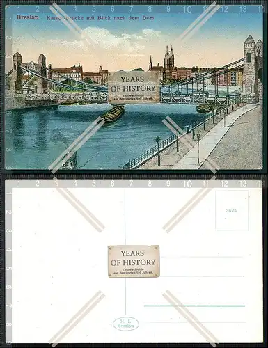 Orig. AK Breslau Schlesien Kaiser Brücke mit Blick nach dem Dom 1915