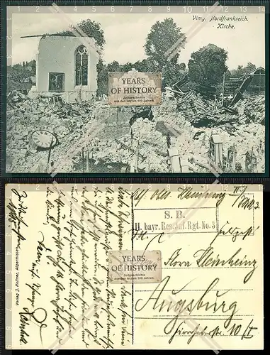 Orig. AK Feldpost zerstörte Kirche in Vimy 1916