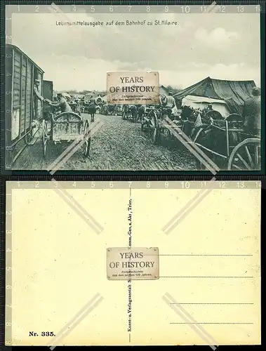 Orig. Lebensmittelausgabe auf dem Bahnhof zu St. Hilaire um 1915