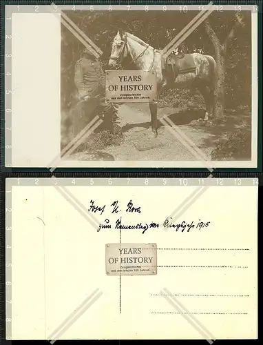 Orig. Foto AK 1.WK Frankreich im Feld Soldat mit Pferd 1915
