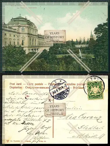 Orig. AK Würzburg königliche Residenz Gartenseite gelaufen 1906