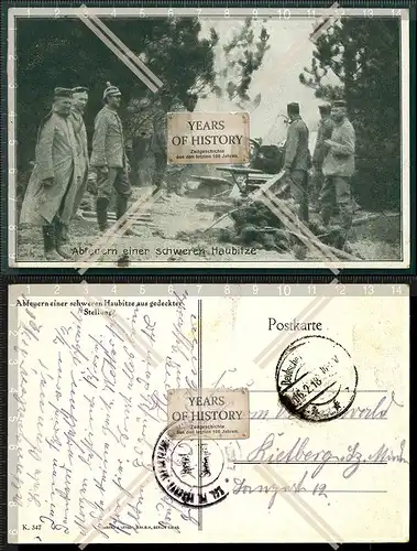 Orig. AK 1918 abfeuern einer schweren Haubitze aus gedeckter Stellung Feldpost
