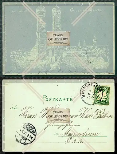 Orig. AK München Frauenkirche gelaufen 1901 Karte in Silber Mondschein o.ä.