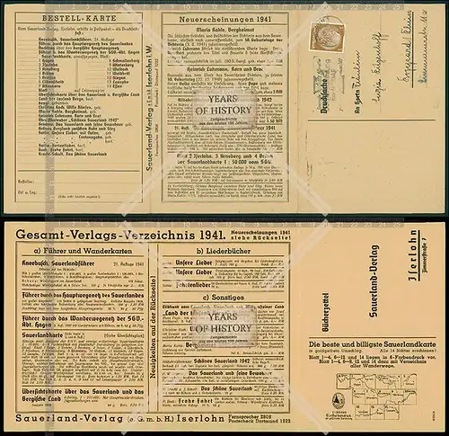 Bestellkarte  gel. 1941 Iserlohn Sauerland Verlag Stempel Briefmarke