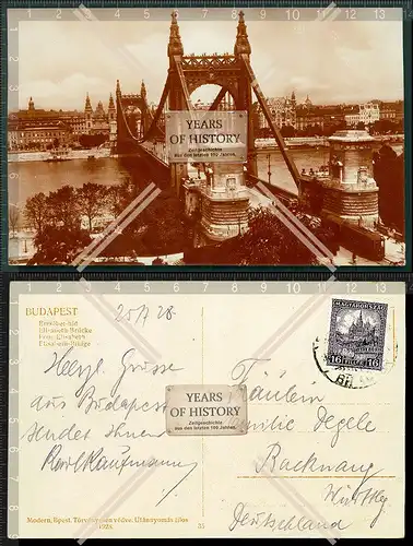 Orig. AK Budapest Ungarn Elisabeth Brücke gelaufen 1928