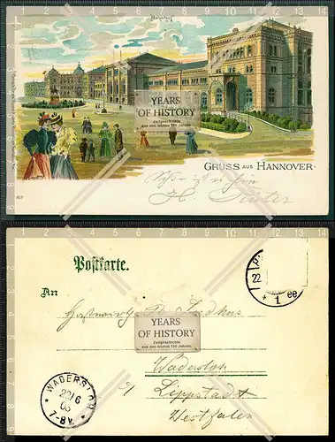 Orig. AK Hannover Litho Bahnhof gel. 1903