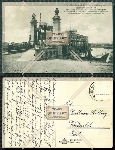 Orig. AK Schiffshebewerk Henrichenburg Dortmund Ems Kanal gel. 1907