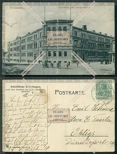 Orig. AK Nordhausen Gymnasium und Realgymnasium gel. 1909 Thüringen Karte mit