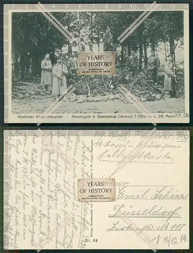 Orig. AK Massengrab bei Dannevoux Verdun Frankreich Feldpost 1914 sieben Offizi