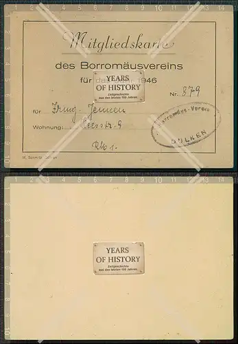 Orig.  Mitgliedskarte  des Borromäusvereins Dülken Kempen bei Mönchengladbac