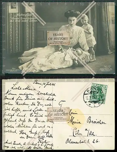 Orig. Foto AK gel. 1908 Unsere Kronprinzessin Cecilie zu Mecklenburg mit ihren b