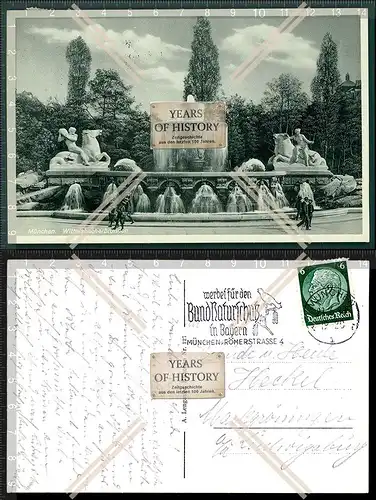 Orig. Foto AK München Wittelsbacherbrunnen Stempel Werbt für den Bund Naturschut