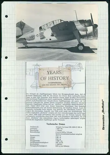 Foto Druck Datenblatt Flugzeug airplane aircraft Brewster F2A Buffalo der Brewst