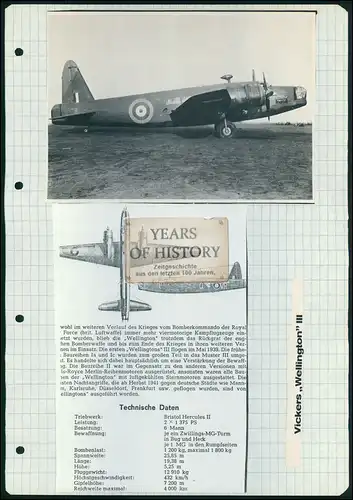 Foto Druck Datenblatt Flugzeug airplane aircraft Vickers Wellington war ein zwei