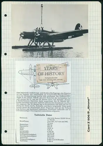 Foto Druck Datenblatt Flugzeug airplane aircraft Cant Z.506 Airone war ein itali
