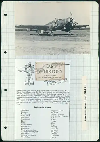 Foto Druck Datenblatt Flugzeug airplane aircraft Savoia-Marchetti S.M.84 war ein