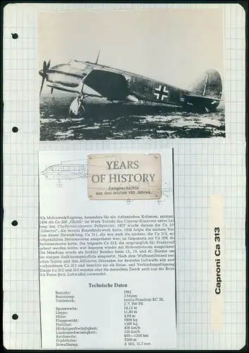 Foto Druck Datenblatt Flugzeug airplane aircraft Caproni Ca.313 war ein italieni