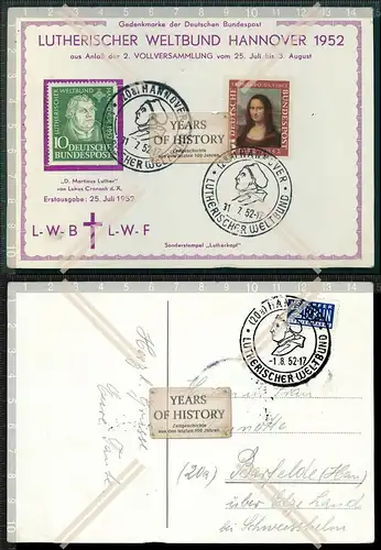 Briefmarke Stempel Karte Lutherisher Weltbund Hannover