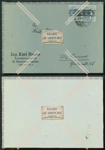Briefmarke Stempel Brief Werbung nach Hannover Ing. Karl Henze Autolichtwerkstat