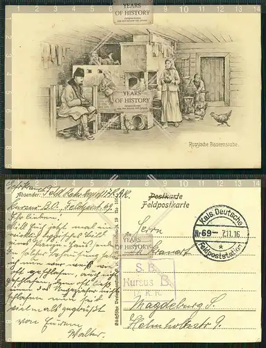 Orig. AK 1. WK Russische Bauernstube Feldpost gel. 1916