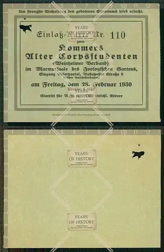 Orig. Eintrittskarte Kommers alter Corpsstudenten Berlin 1930 Weinheimer Verband