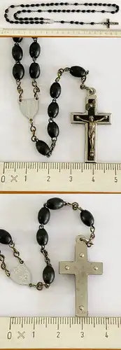 Orig. alter Rosenkranz mit Kreuz Halskette Holzperlen Gebetskette Jesus am Kreuz