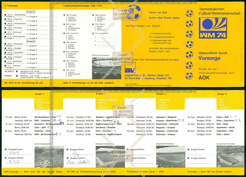 Orig. Terminkalender  Fußball Weltmeisterschaft 1974 Spielplan mit Eintragungen