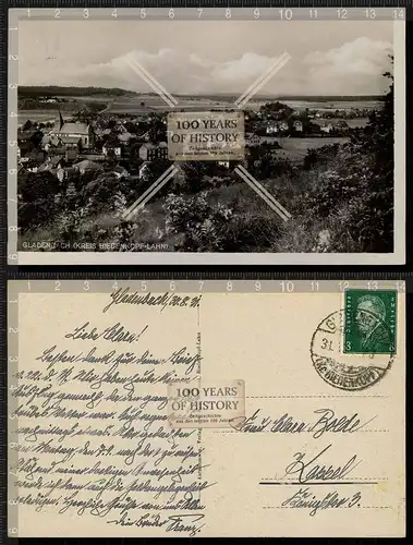 Orig. AK Gladenbach Marburg Biedenkopf Lahn gel. 1931