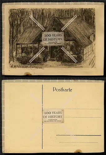 Orig. AK Federzeichnung Radierung Altes Bauernhaus ca. 1910