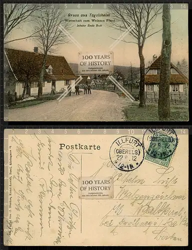Orig. AK Tagolsheim Illfurt Altkirch Wirtschaft zum weissen Pferd gel. 1912