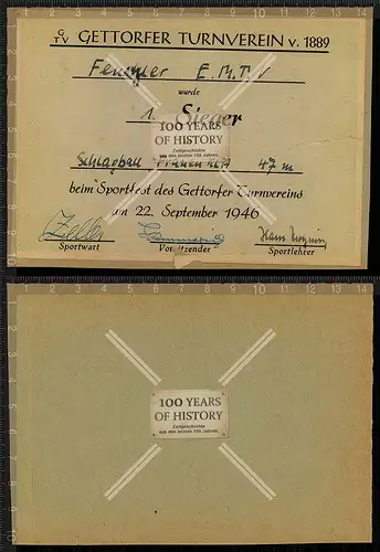 Orig. Urkunde Gettorf bei Kiel Turnverein 1. Sieger Sportfest 1946